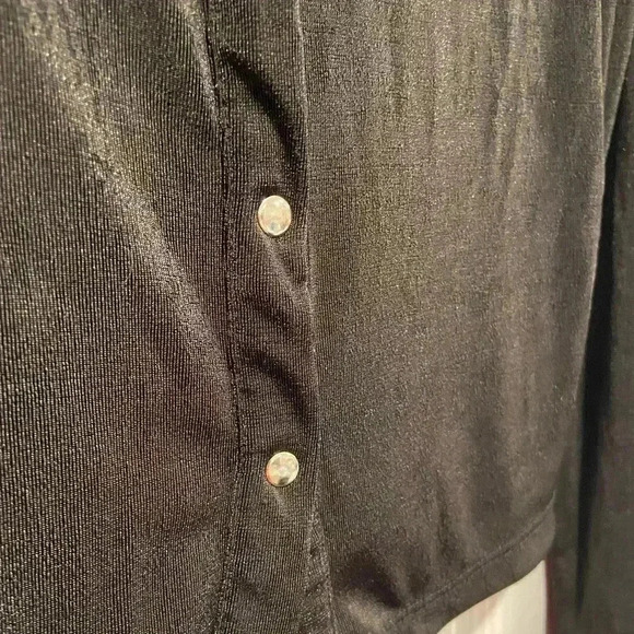 Princess Polly Black Stretchy Snap Front Long Sleeve Collared Top Size 12 - Picture 4 of 11